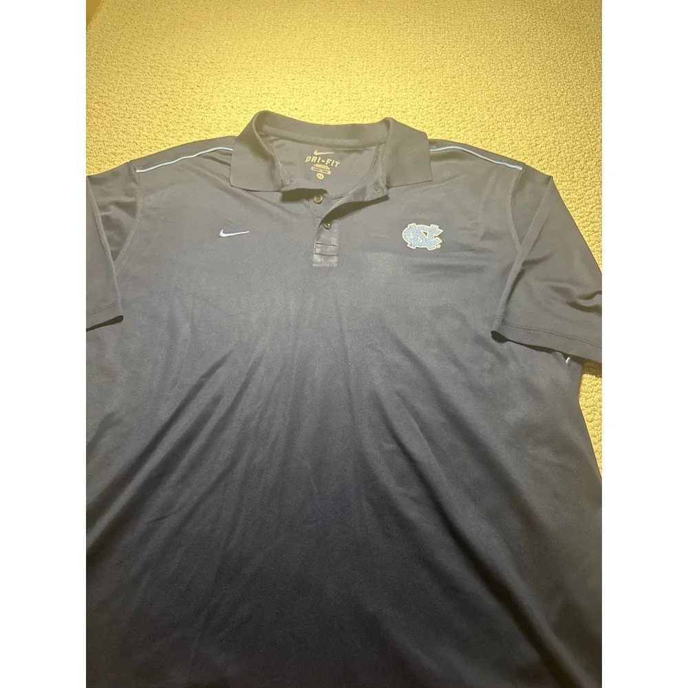 Nike UNC North Carolina Tar Heels Dri-FIT Polo Shirt Navy Blue Mens Size XL Logo